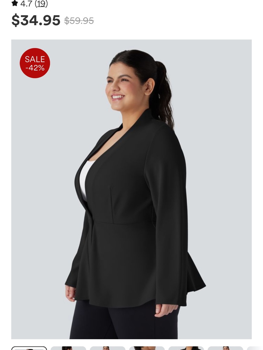 Women's Black Open-Front Peplum Blazer